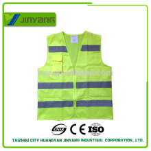 flourescent yellow reflective pocket safety vest with zipper